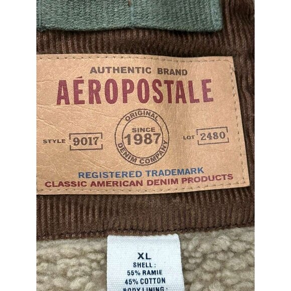 VTG Aeropostale Jacket Men's XL Sherpa Fur Corduroy Western Grunge Rancher Tan - Picture 6 of 13